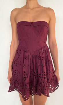 Womens | Mahi Cotton Schiffli Strapless Short Dress | Burgundy