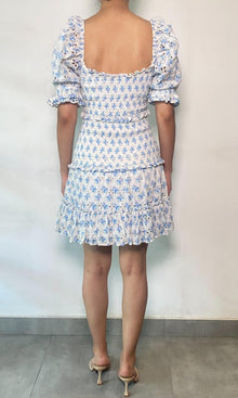 Womens | Mala Cotton Short Dress | White Blue