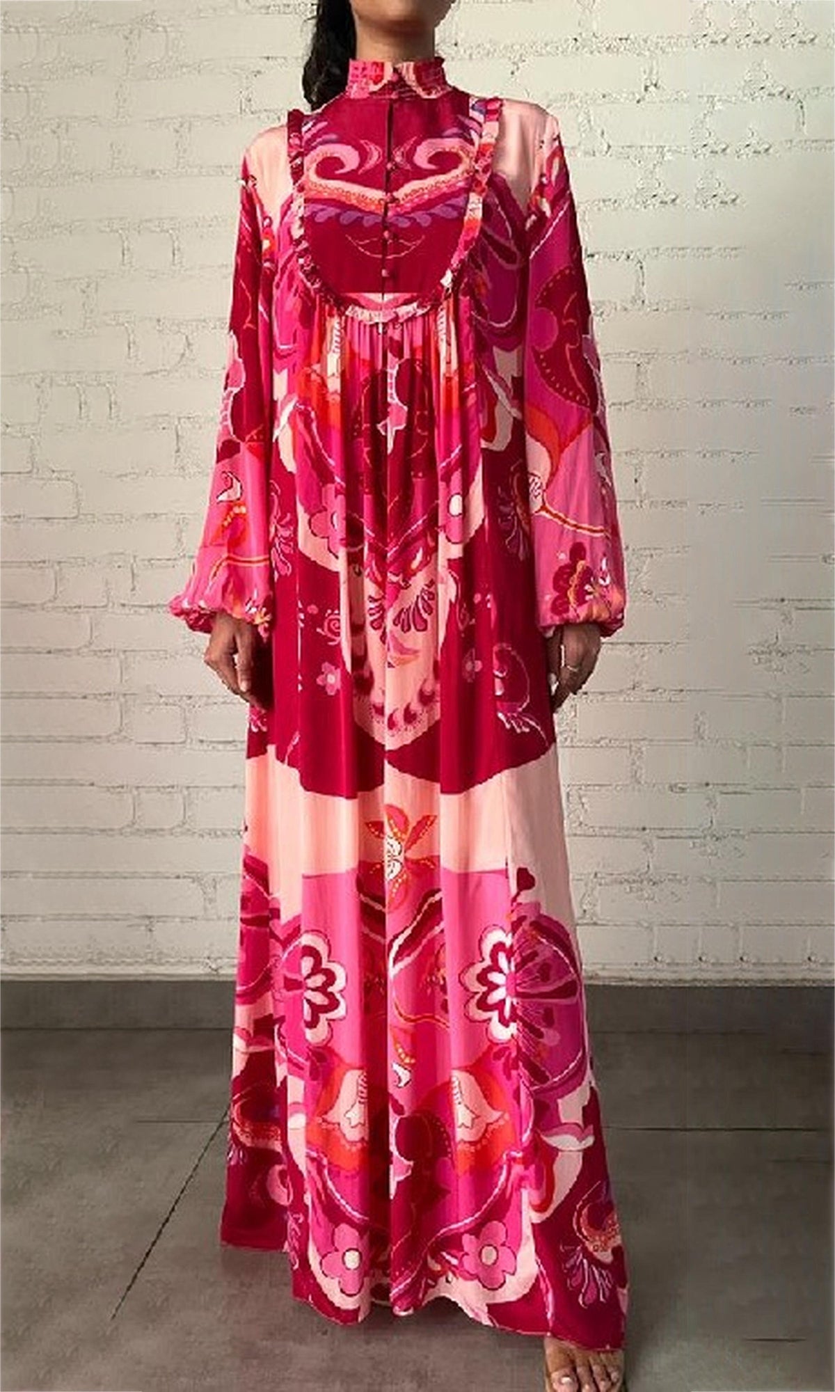 Womens | Malak Viscose Crepe Flat Chiffon Long Dress | Peach Pink