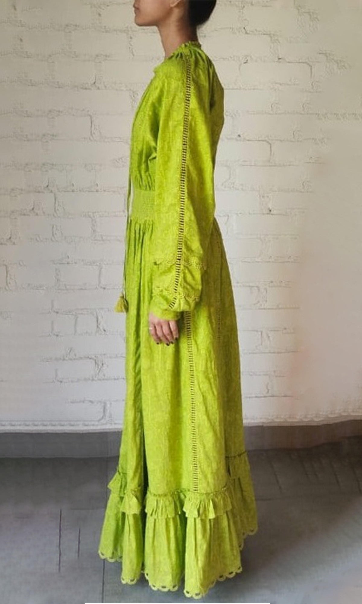 Womens | Mavi Cotton Jacquard Long Dress | Lime