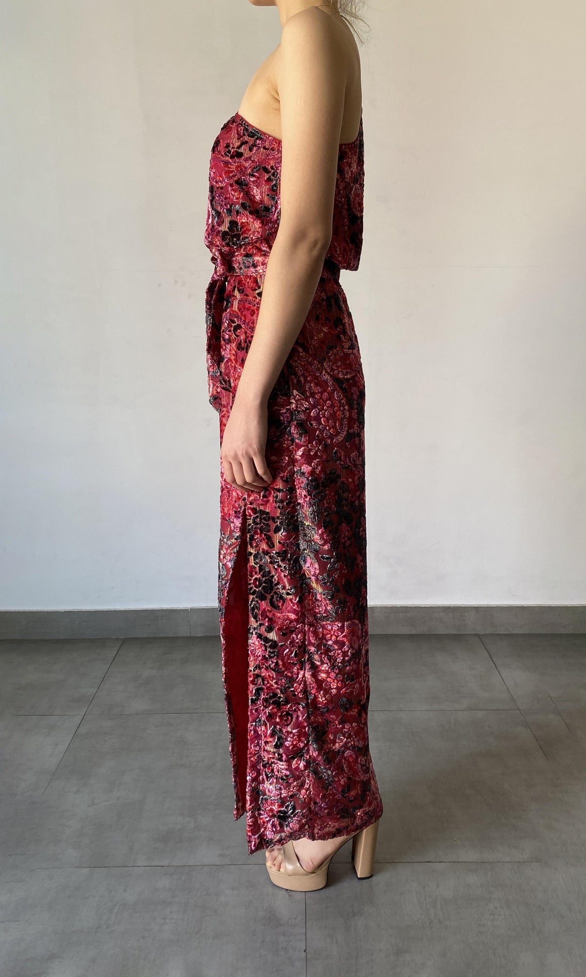 Womens | Mehr Viscose Nylon/Polyester Long Dress | Black/Maroon
