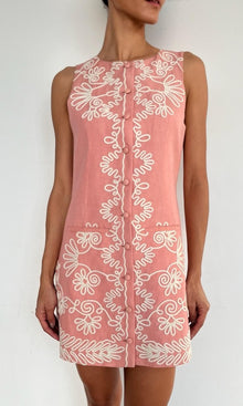 Womens | Mihi Linen Cotton Mini Dress | Brown Off White