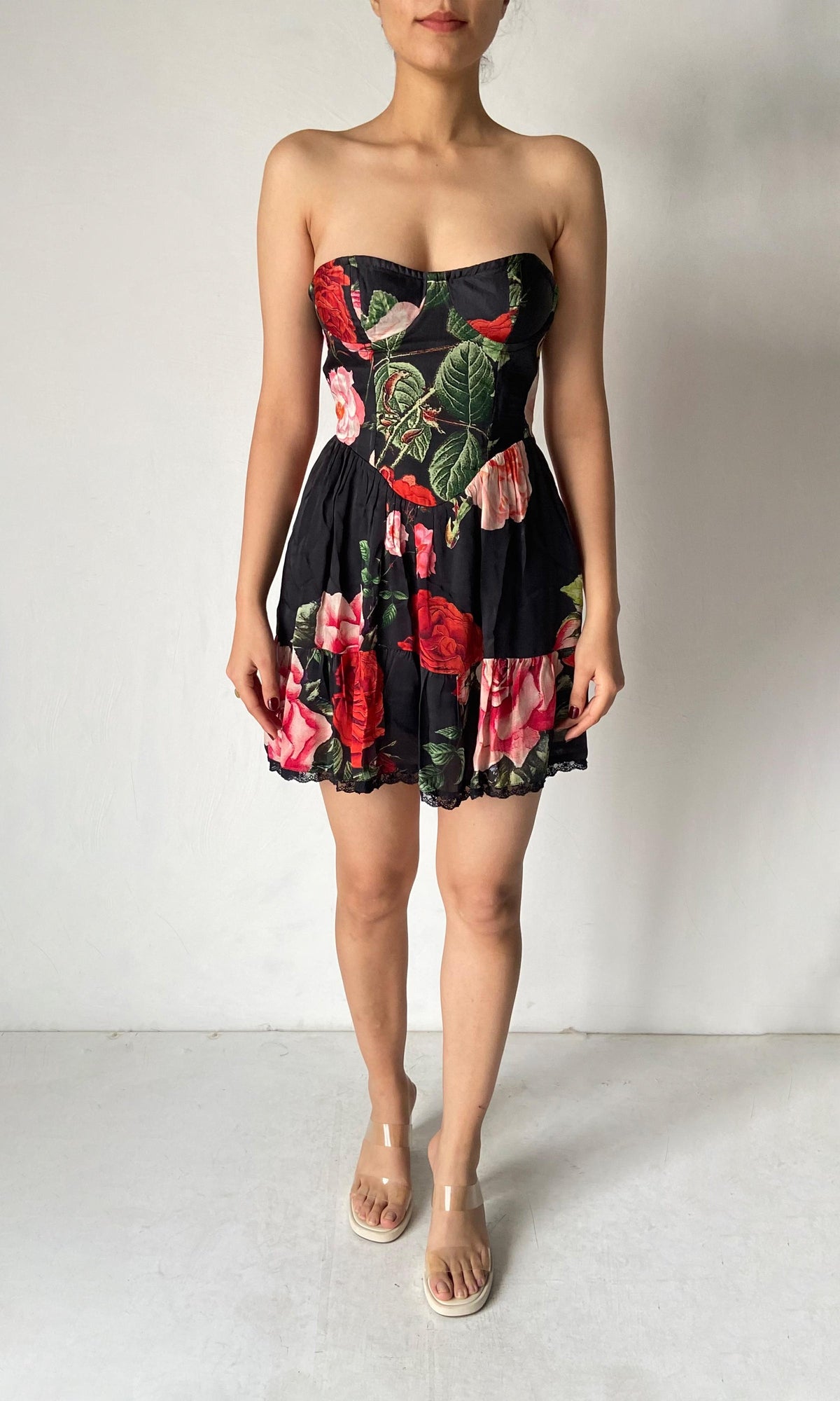 Womens | Maaz Viscose Satin Short Dress | Black Multi