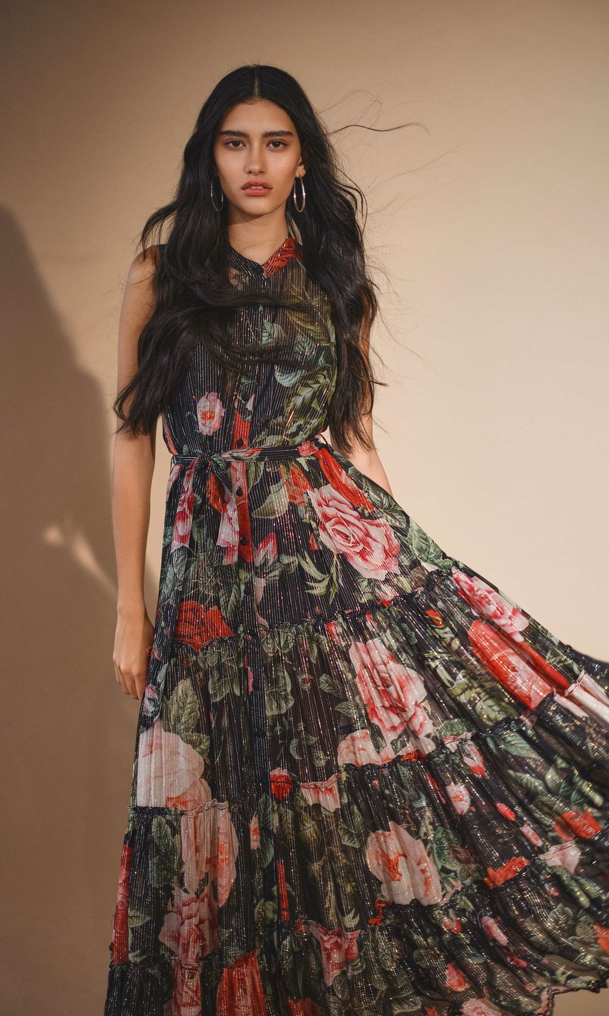 Womens | Maaz Viscose Gold Silver Lurex Georgette Long Dress | Black