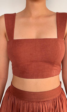 Womens | Nain Viscose Organza Linen Corset Top | Brown