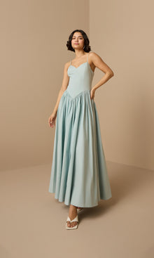 Womens | Nain Cotton Poplin Long Dress | Light Blue