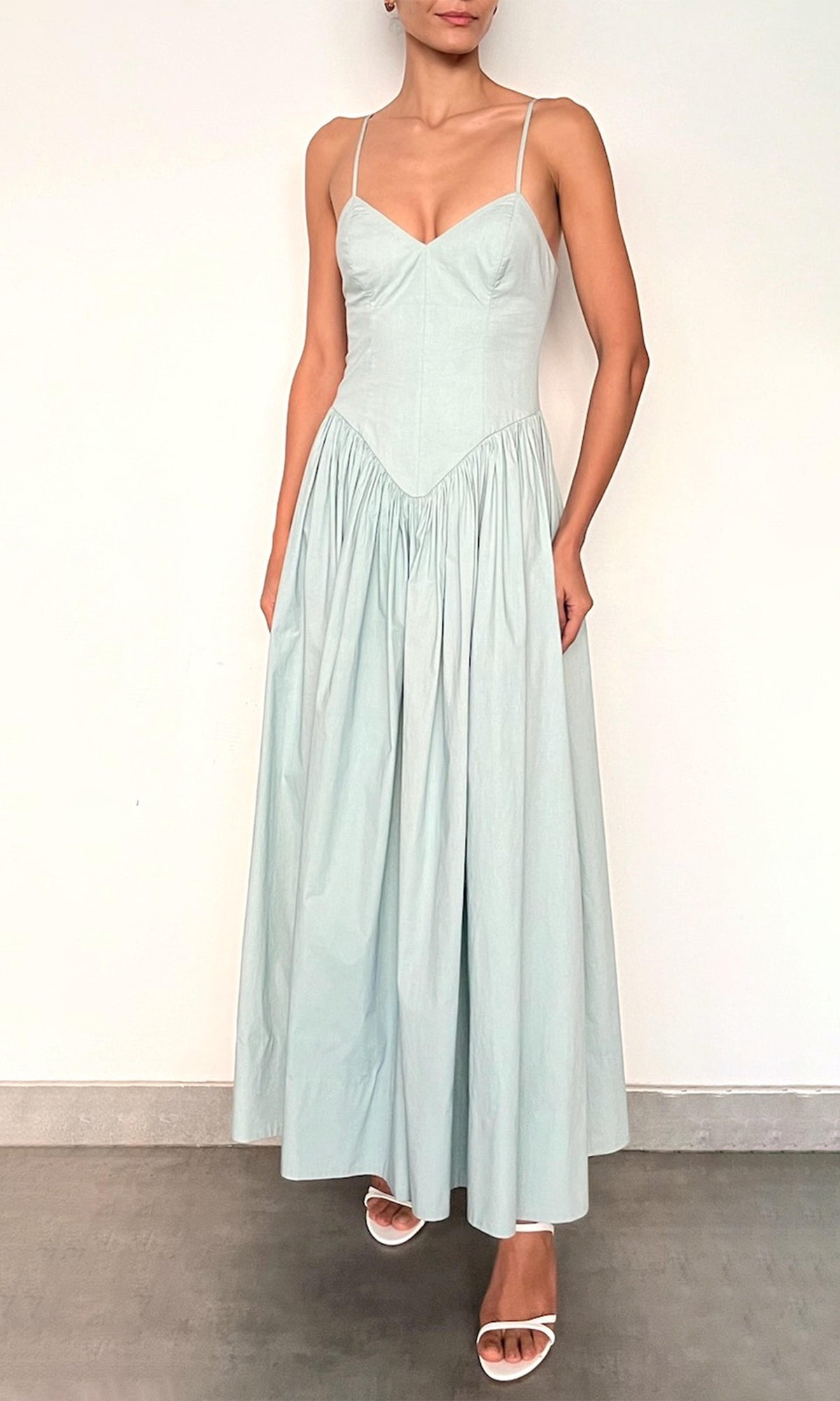 Womens | Nain Cotton Poplin Long Dress | Light Blue