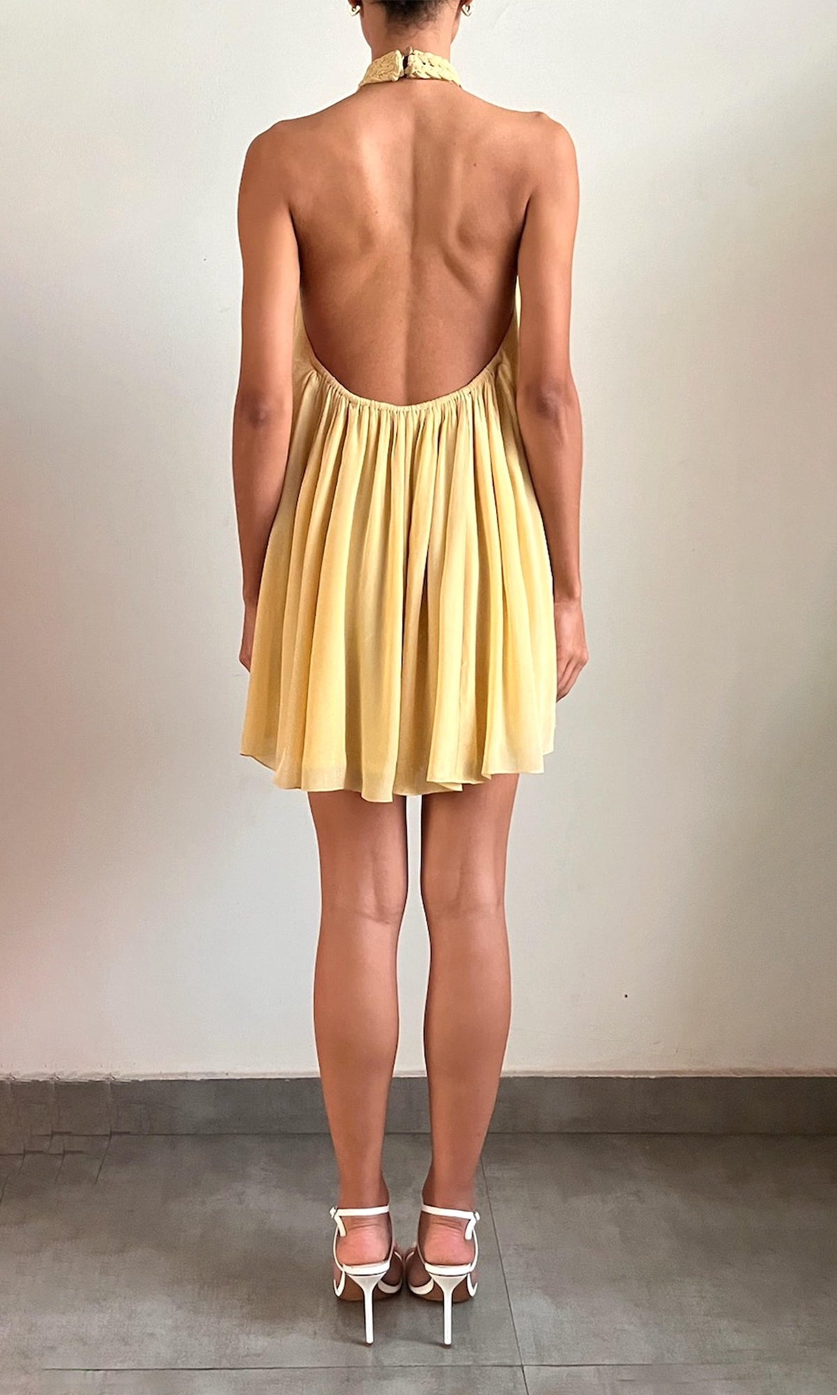 Womens | Nain Viscose Natural Crepe Halter Neck Mini Dress | Yellow