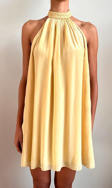 Womens | Nain Viscose Natural Crepe Halter Neck Mini Dress | Yellow