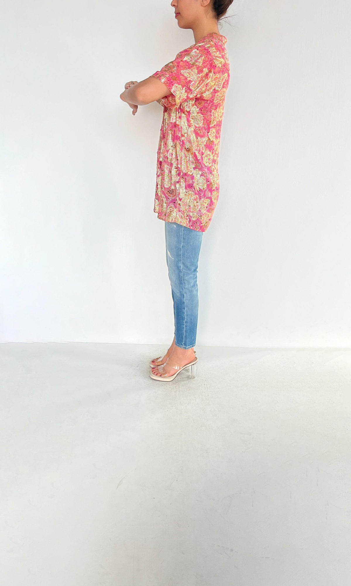 Womens | Nara Viscose Georgette Lurex Shirt | Pink