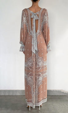 Womens | Navi Viscose Georgette Boota Kaftan With Printed Slip | Blue Brown