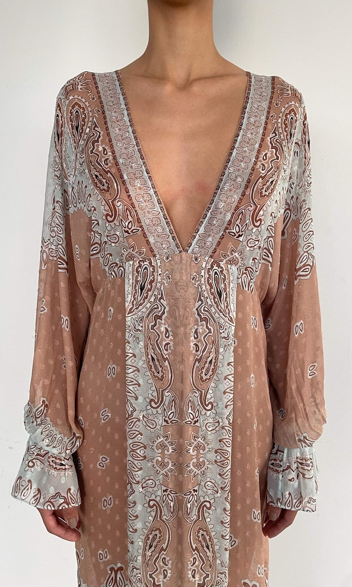 Womens | Navi Viscose Georgette Boota Kaftan With Printed Slip | Blue Brown
