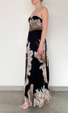 Womens | Niru Viscose Flat Chiffon Corsetted Long Dress | Black Multi
