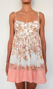 Womens | Niti Cotton Schiffli Short Dress With Quilted Yoke | White Floral