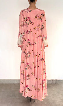 Womens | Niva Viscose Natural Crepe Maxi Kaftan | Pink Floral