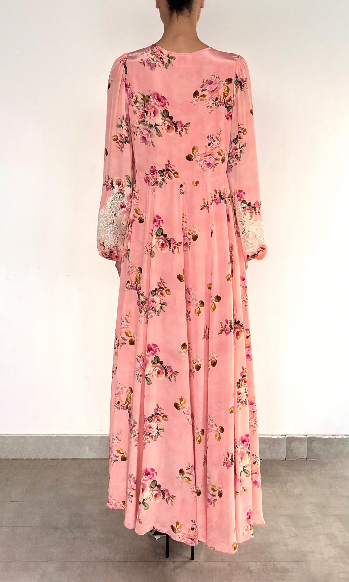 Womens | Niva Viscose Natural Crepe Maxi Kaftan | Pink Floral