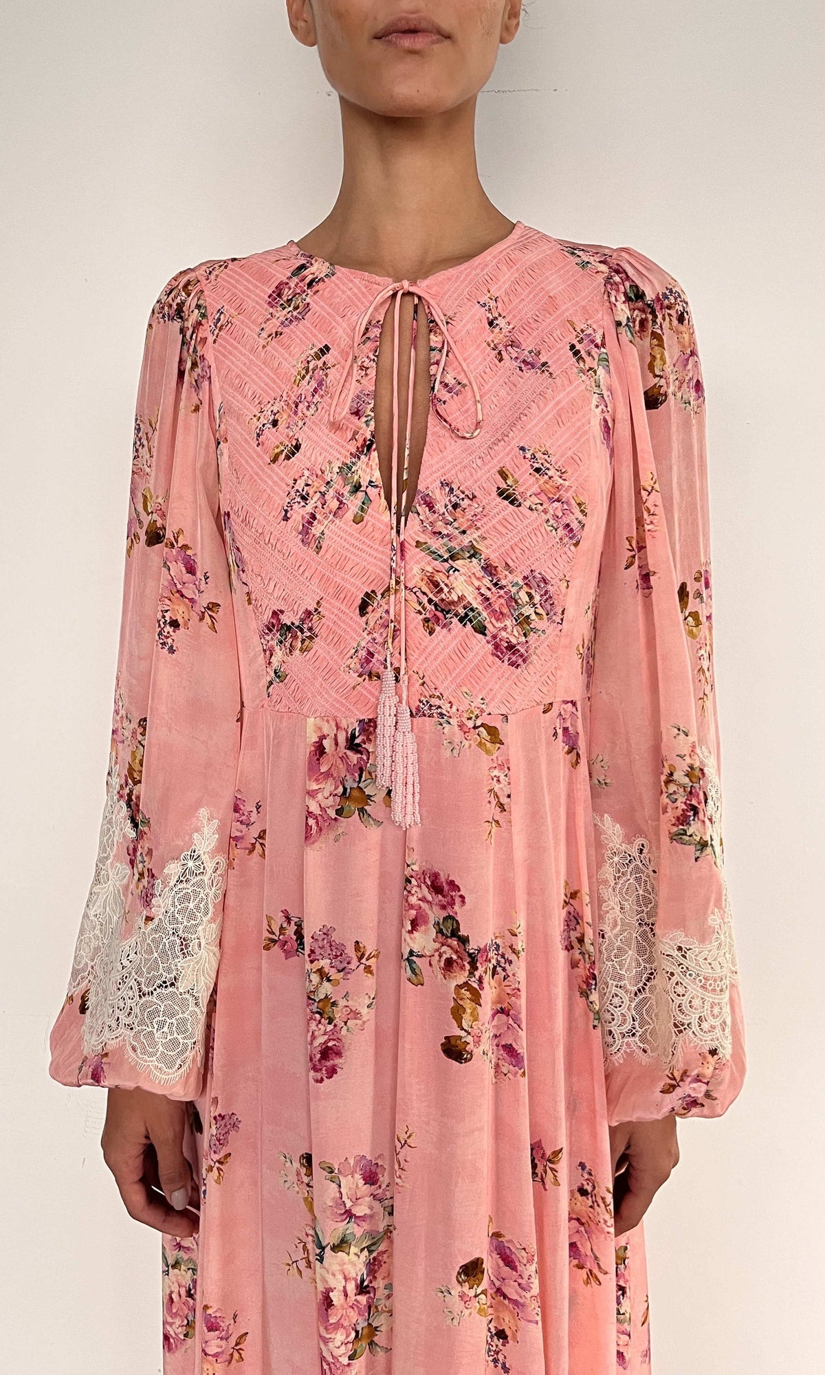 Womens | Niva Viscose Natural Crepe Maxi Kaftan | Pink Floral