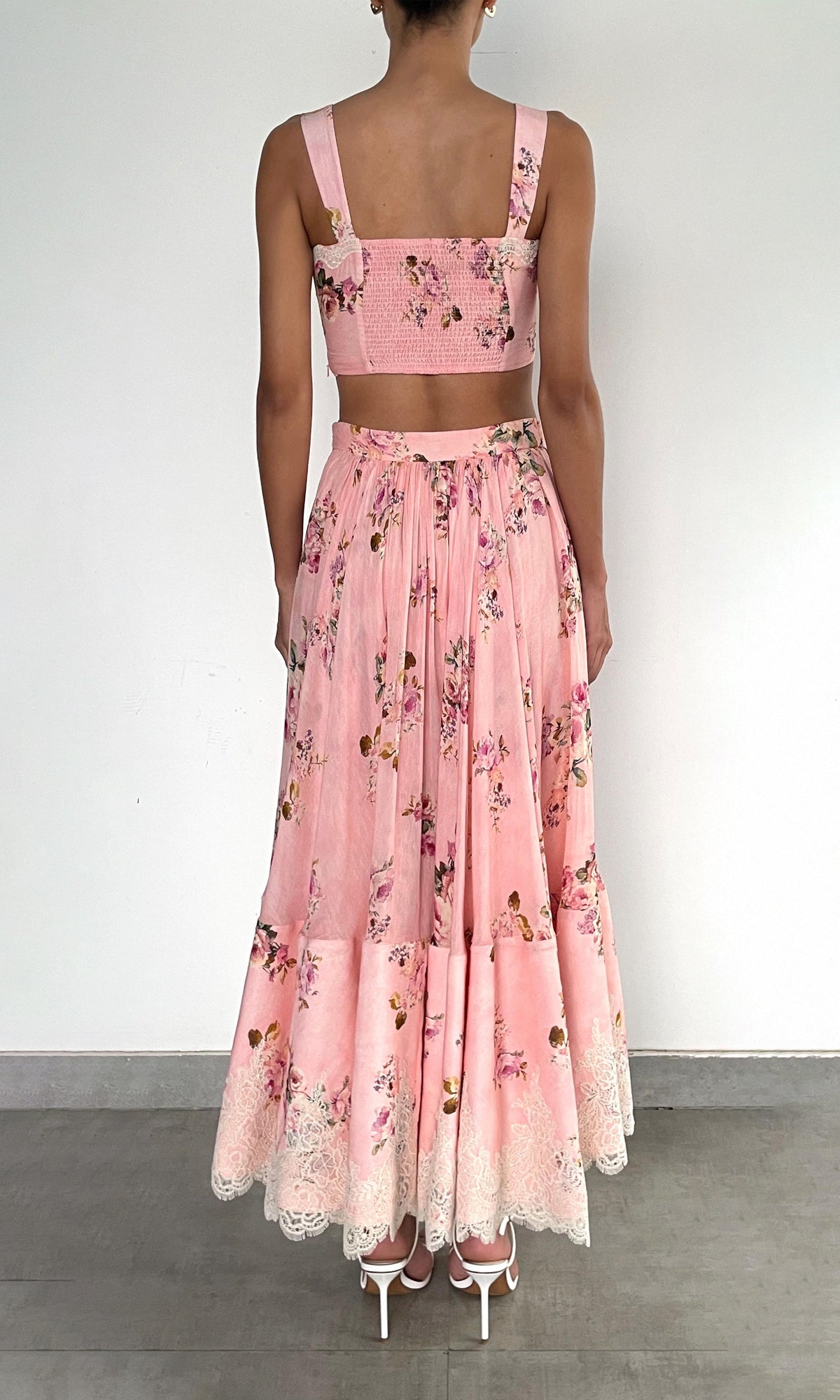 Womens | Niva Viscose Organza Linen Corset Top | Pink Floral
