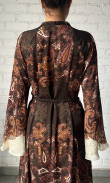 Womens | Omya Viscose Chiffon Long Dress With Braided Belt | Brown Multi
