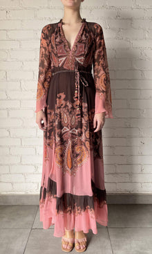 Womens | Omya Viscose Chiffon Long Dress With Braided Belt | Multicolor