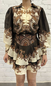 Womens | Omya Viscose Georgette Jacquard Short Skirt | Brown Multi
