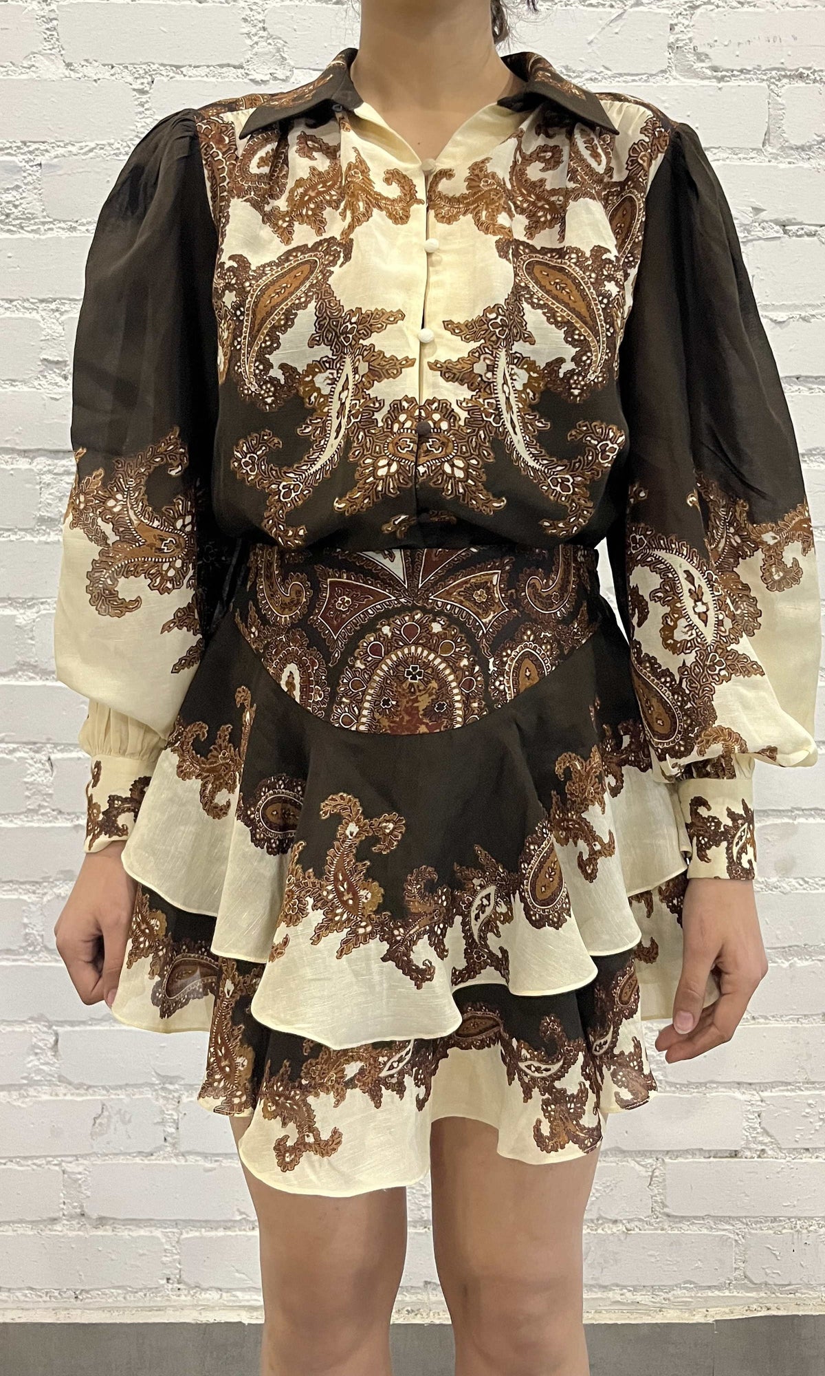 Womens | Omya Viscose Georgette Jacquard Short Skirt | Brown Multi
