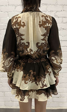 Womens | Omya Viscose Georgette Jacquard Short Skirt | Brown Multi