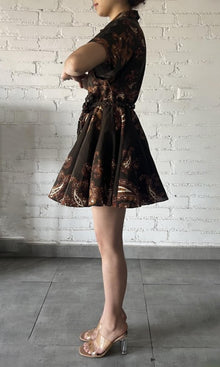Womens | Omya Linen Cotton Short Dress | Brown Multi