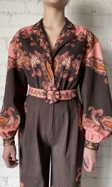Womens | Omya Cotton Twill Jumpsuit With Buckle Belt | Brown Pink Multi