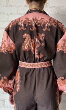 Womens | Omya Cotton Twill Jumpsuit With Buckle Belt | Brown Pink Multi