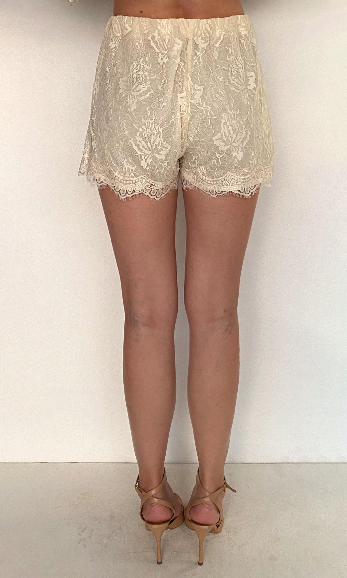 Womens | Onir Nylon Lace Waist Elasticated Shorts | Eggshell