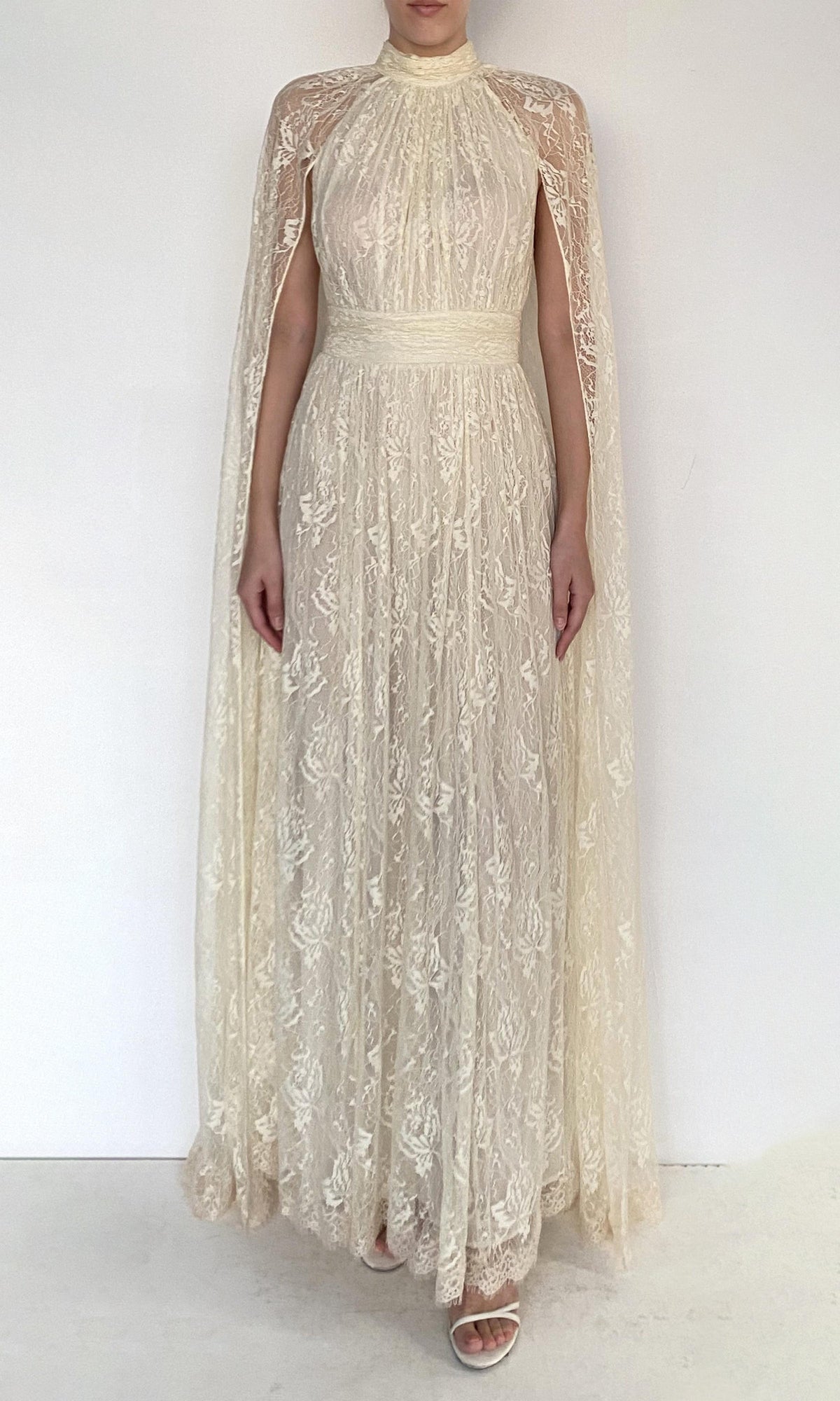 Womens | Onir Nylon Lace Cape Maxi Dress | Eggshell