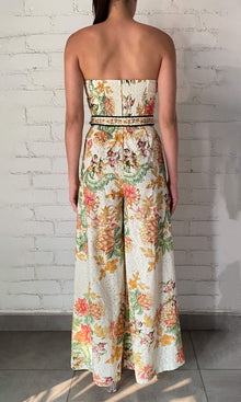 Womens | Pahi Cotton Schiffly Jumpsuit With Buckle Belt | Black Offwhite Floral