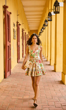 Womens | Pahi Cotton Poplin Short Dress With Handcrafted Button With And Belt | Offwhite Floral