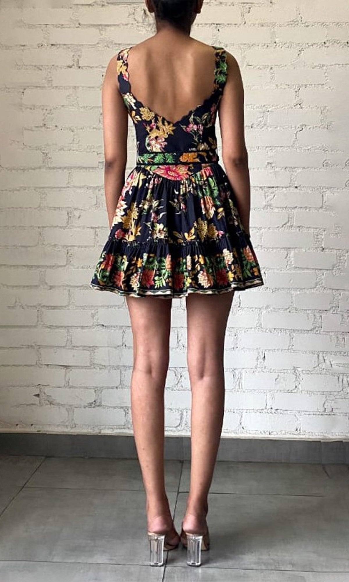 Womens | Pahi Cotton Poplin Short Dress With Handcrafted Button With And Belt | Black Floral
