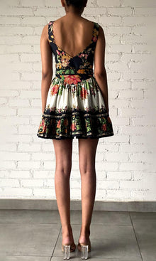 Womens | Pahi Cotton Poplin Short Dress With Handcrafted Button With And Belt | Black Off White Floral