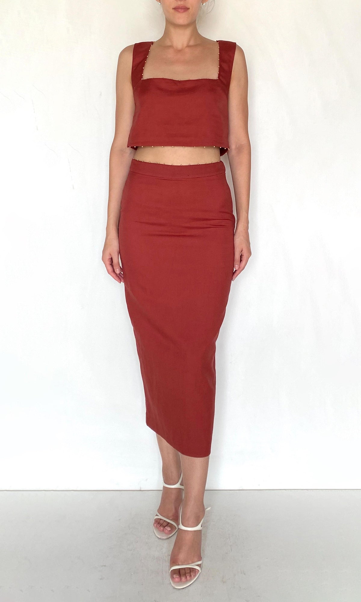 Womens | Palm Linen Cotton Boxy Top | Terracotta