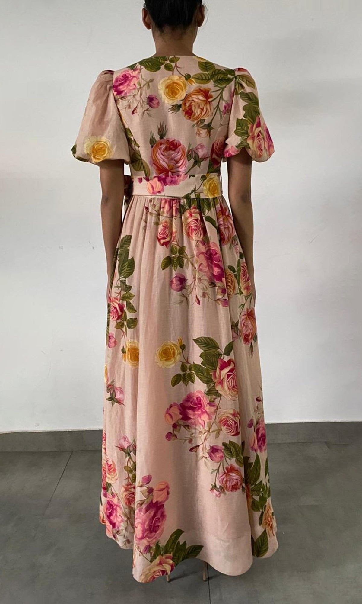 Womens | Pavi Linen Organza Long Dress With Tie Up Belt | Printed