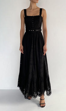 Womens | Raga Cotton Schiffli Long Dress With Buckle Belt | Black