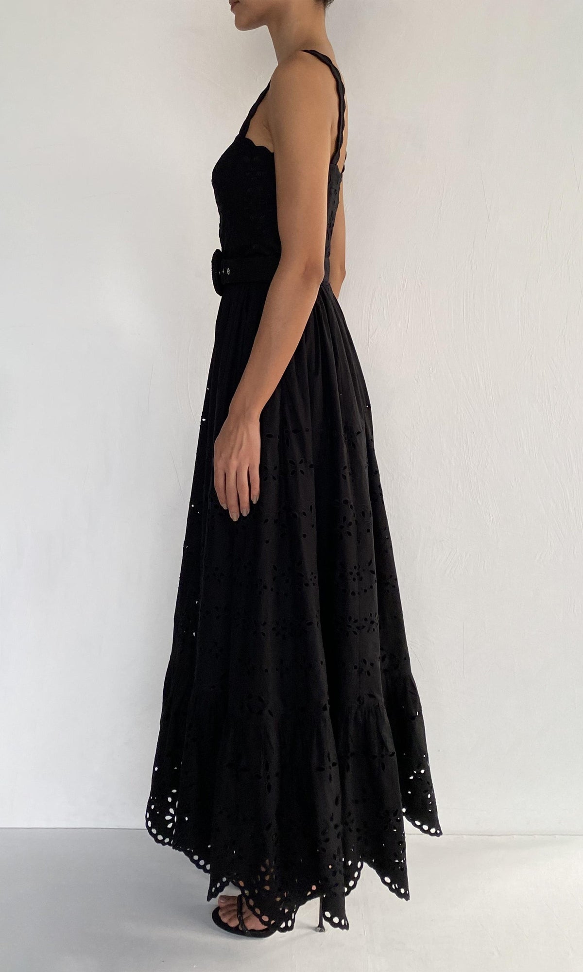 Womens | Raga Cotton Schiffli Long Dress With Buckle Belt | Black
