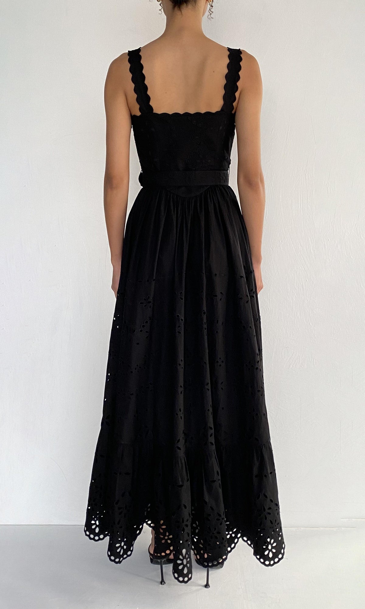 Womens | Raga Cotton Schiffli Long Dress With Buckle Belt | Black