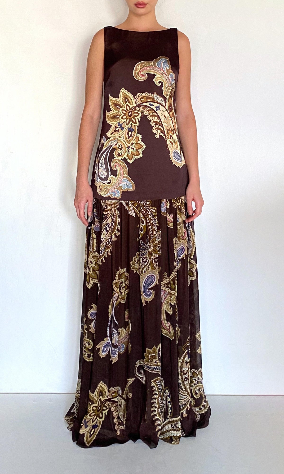 Womens | Reem Polyester Double Satin Low Armhole Maxi Dress | Brown