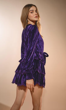 Womens | Reha Poly Crushed Velvet Short Dress | Purple