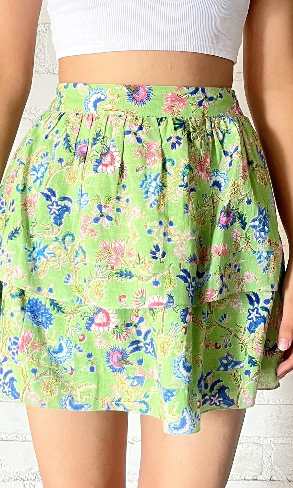 Womens | Rhea Cotton Linen Short Skirt | Pear Green