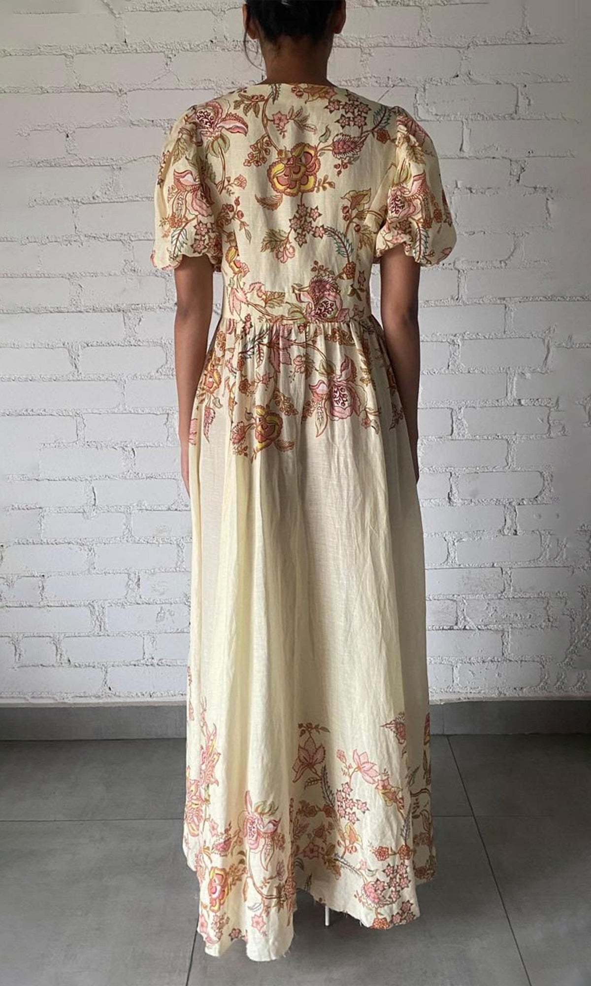Womens | Riah Linen Organza Long Dress With Tie Up Belt | Printed