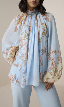 Womens | Riah Viscose Flat Chiffon Top | Powder Blue