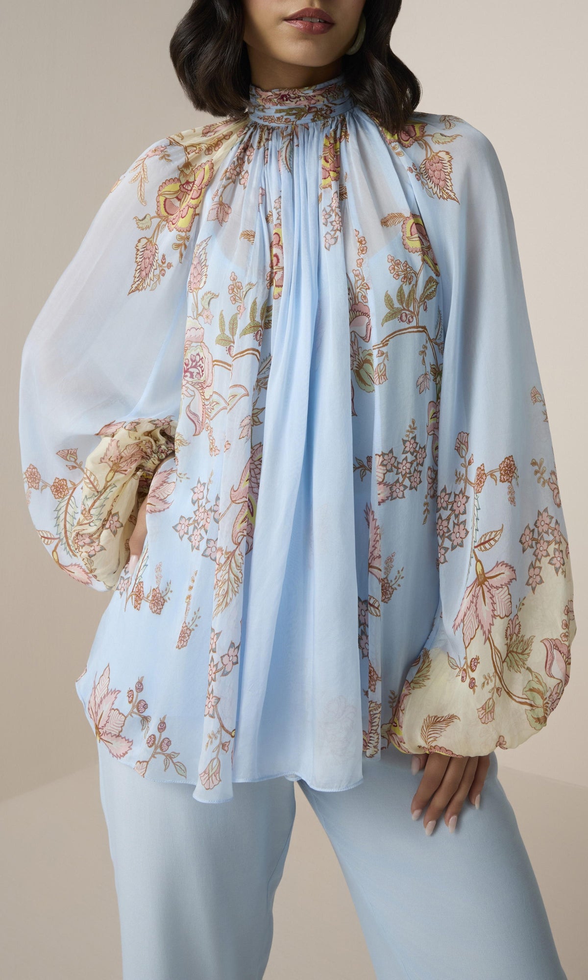 Womens | Riah Viscose Flat Chiffon Top | Powder Blue