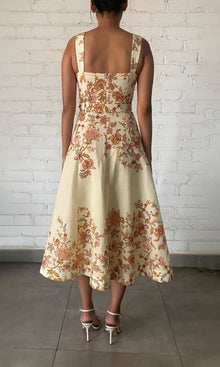 Womens | Riah Linen Cotton Midi Dress With Buckle Belt | Ivory