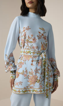 Womens | Riah Viscose Heavy Crepe Scarf Neck Top | Powder Blue