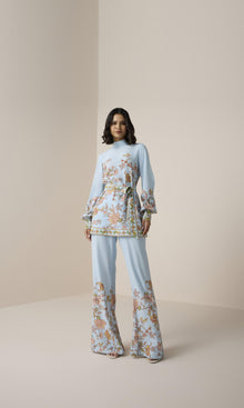 Womens | Riah Viscose Heavy Crepe Scarf Neck Top | Powder Blue